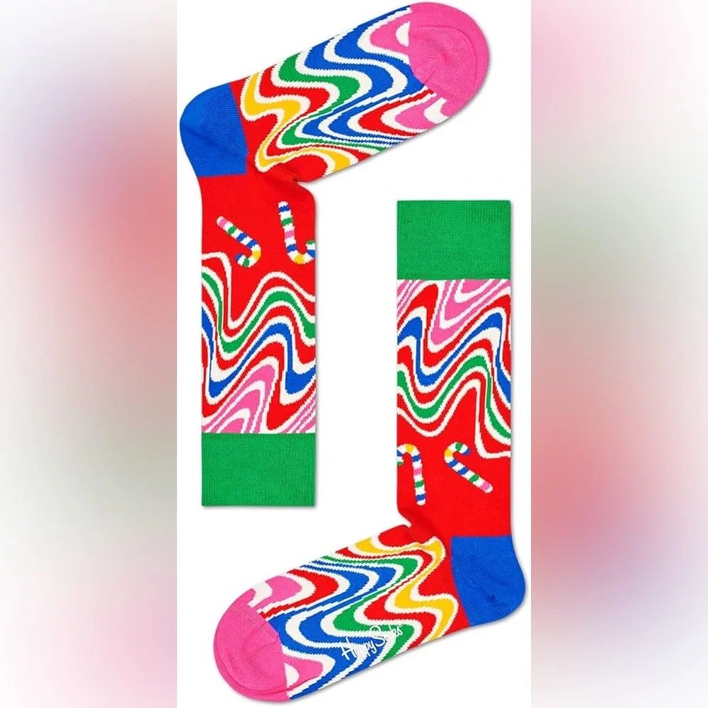 NWOT Happy Socks Psychedelic Candy Cane Socks Size 5-8.5